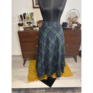 Vintage Inspired Dark Academia Plaid  Midi Skirt Blue Green A Line Flared